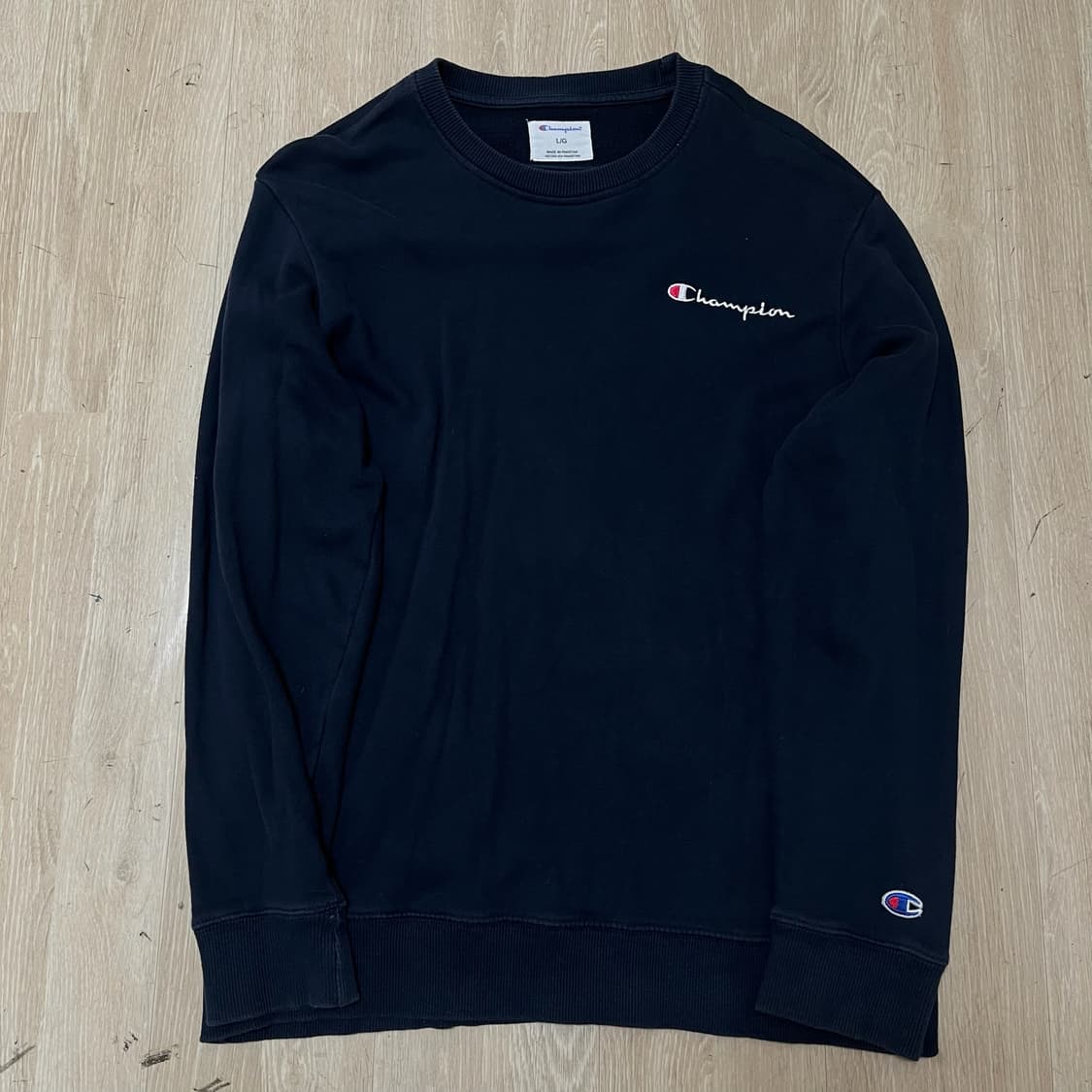 챔피온 스펠로고 자수 맨투맨 크루넥 티셔츠 [네이비] L/100 상품이미지1