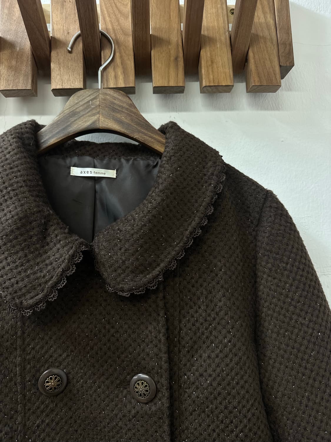 일본빈티지 둥근카라 axes femme 엑시즈팜 더블 버튼 브라운 코트 상품이미지2