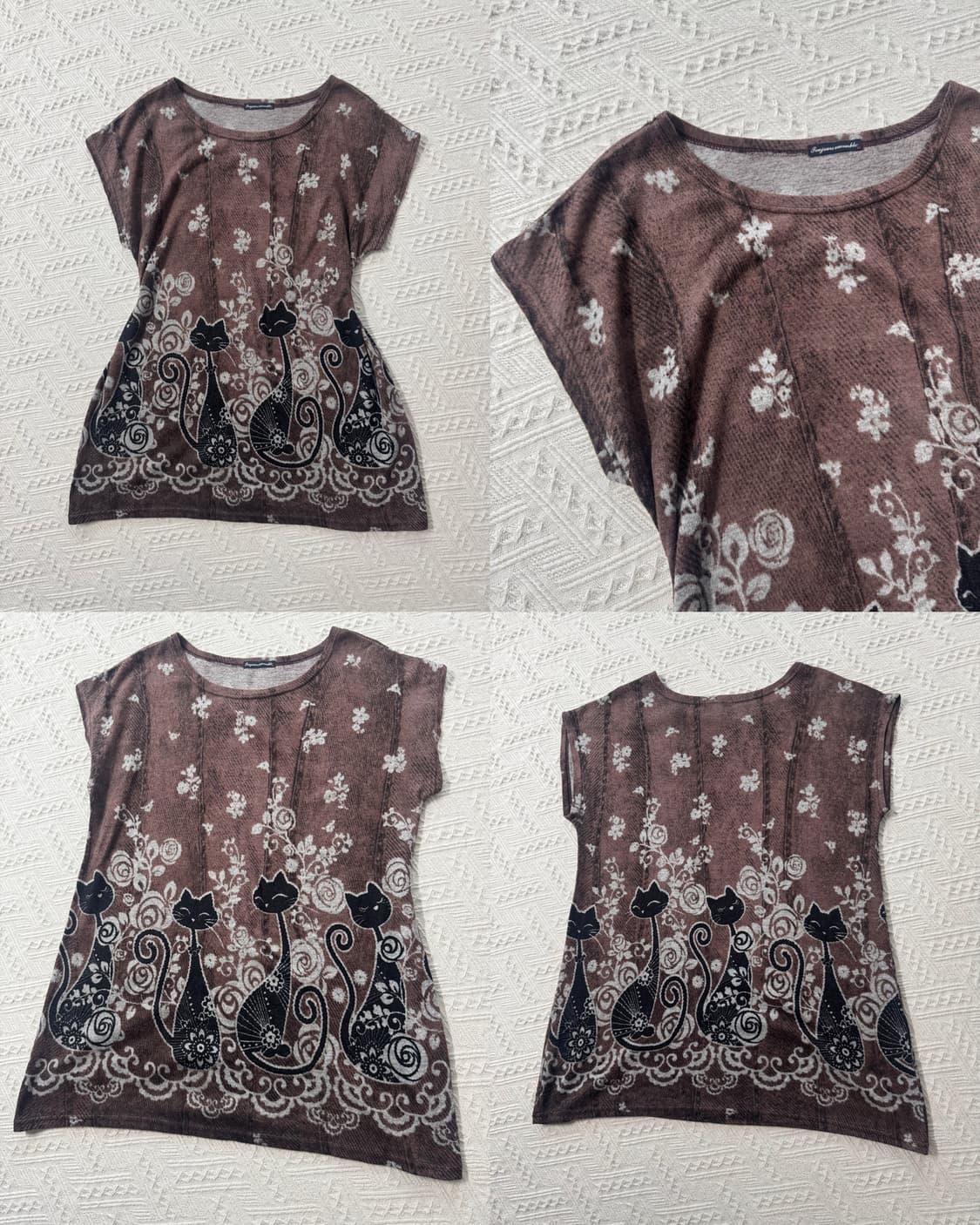 캣 그래픽 니트 원피스 핸드 워머 티 레이스 스커트 3pcs SET 상품이미지7