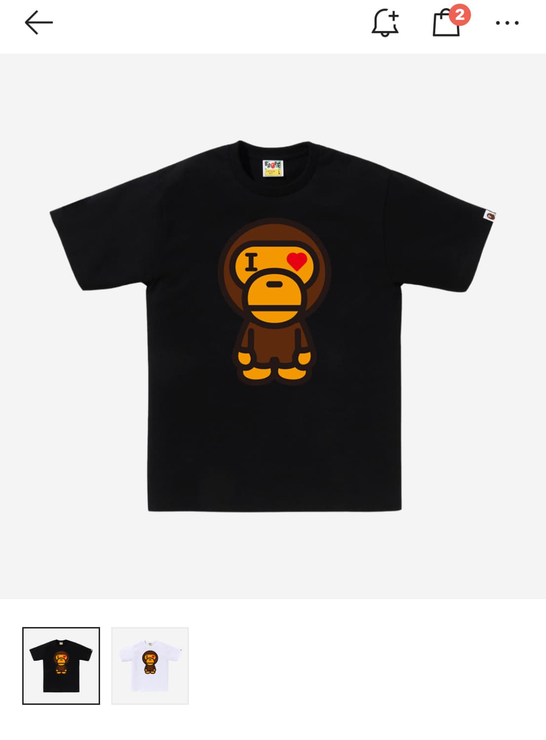 베이프 bape 하트 베이비 마일로 티셔츠 블랙 판매합니다 상품이미지1