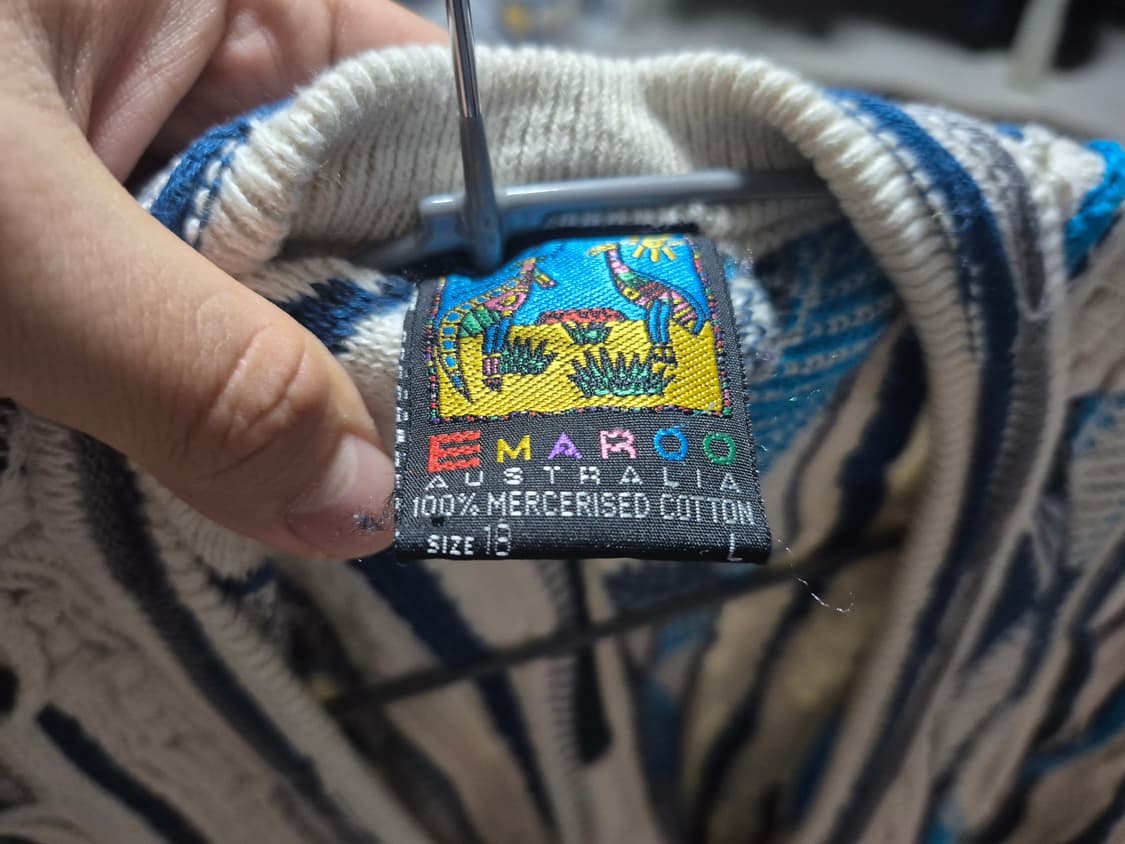 90's 에마루 오스트레일리아 화이트블루 은장 케이블 니트 가디건 XL 상품이미지3