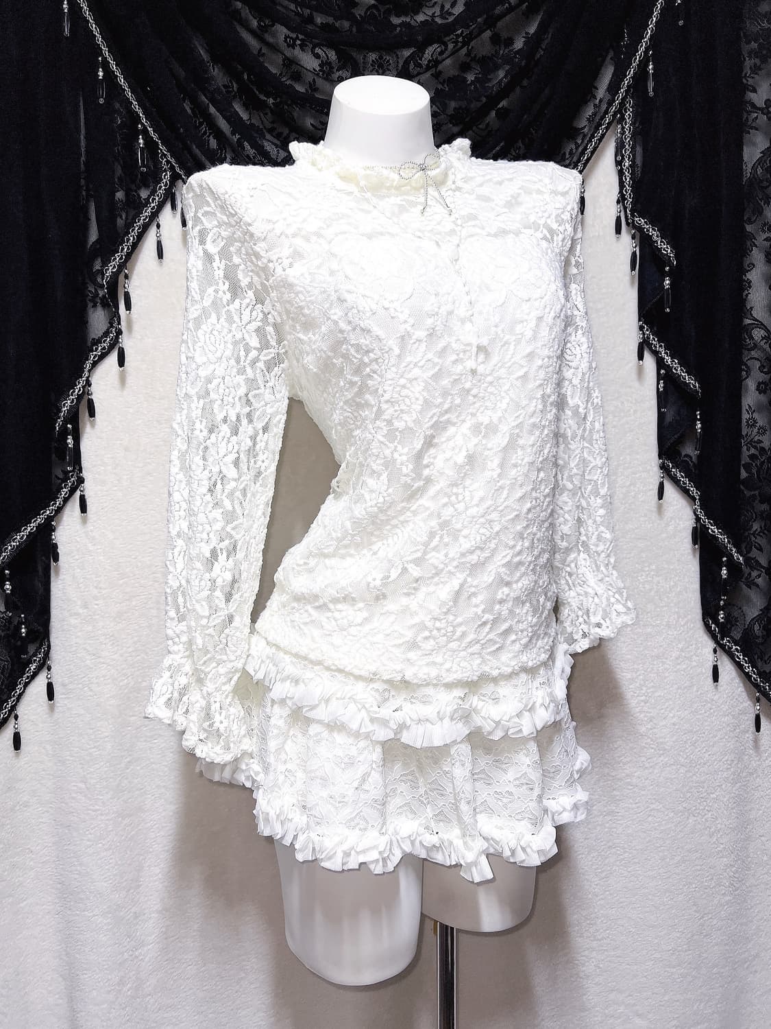 로맨틱고딕 로걀 갸루 로리타 엔젤릭 화이트 레이스 프릴 블라우스 페어리 상품이미지2