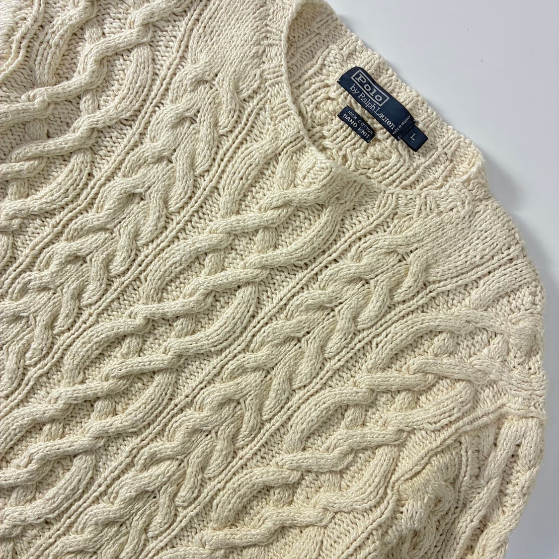 Polo  폴로 랄프로렌 코튼 아이보리 피셔맨 핸드니트 스웨터  상품이미지3