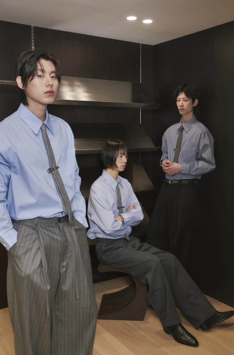 (1, 초판 명작) 웨이비니스 딥원턱 턴업 슬랙스 그레이 스트라이프 상품이미지3