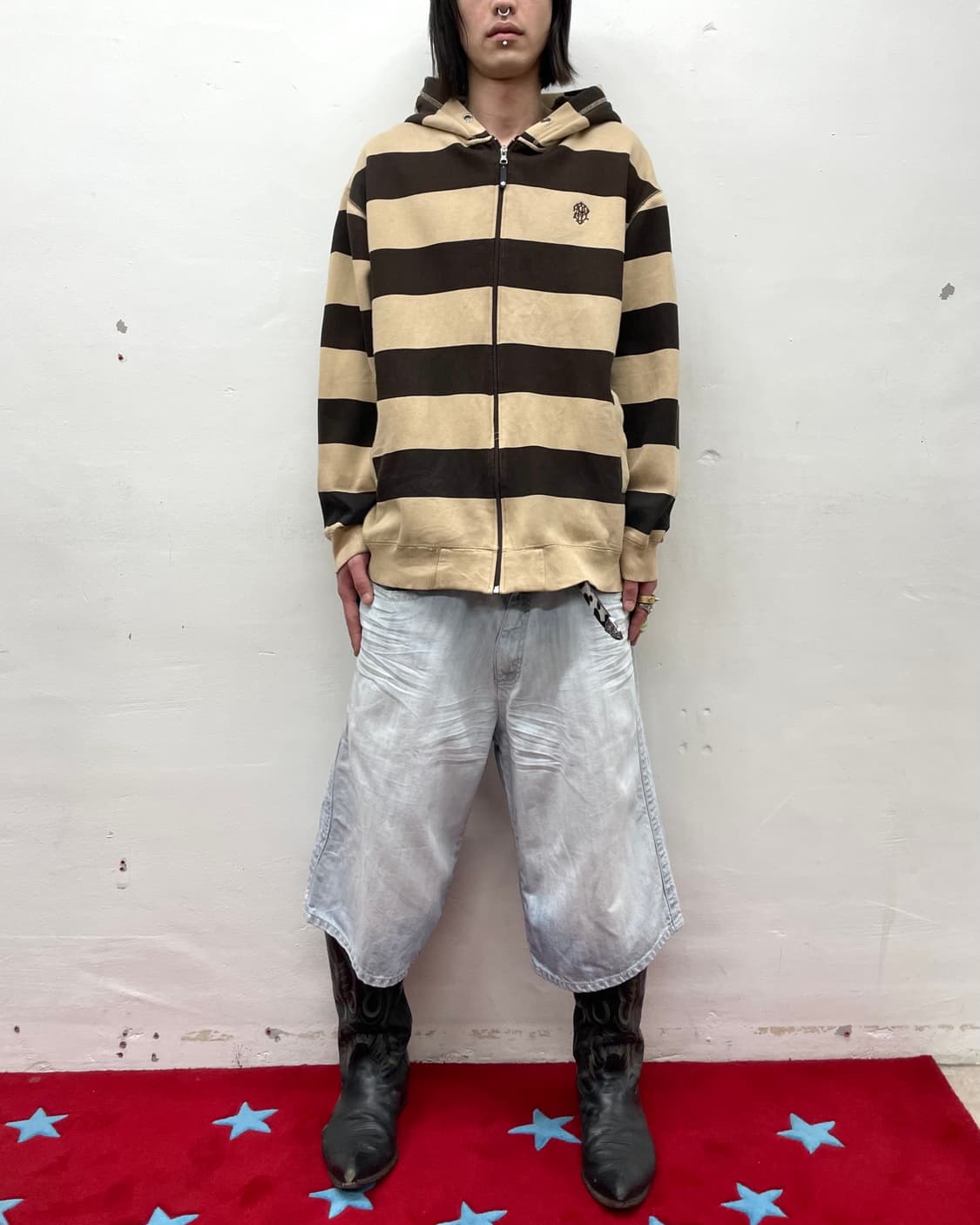 Brown Stripe Loose Hoodie Zip-Up 상품이미지3