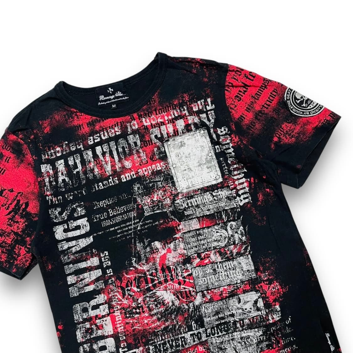 펑크 버닝 쇼 블러드 스컬 레터링 타투 반팔 티셔츠 상품이미지3