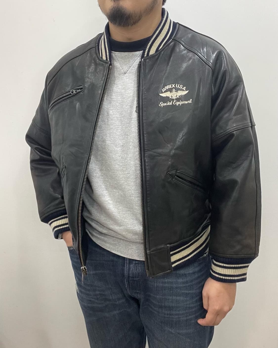 L~XL) 90s 아비렉스usa 스포츠 카우레더 자켓 상품이미지5