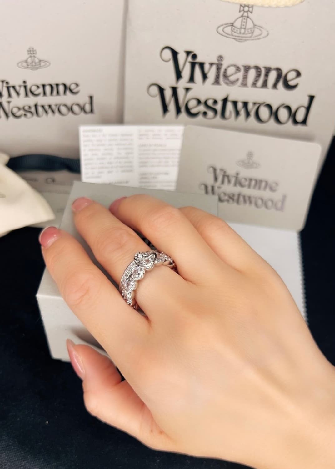 비비안웨스트우드 아카이브 크리스탈 큐빅 orb 2단 레이어링 반지 상품이미지8