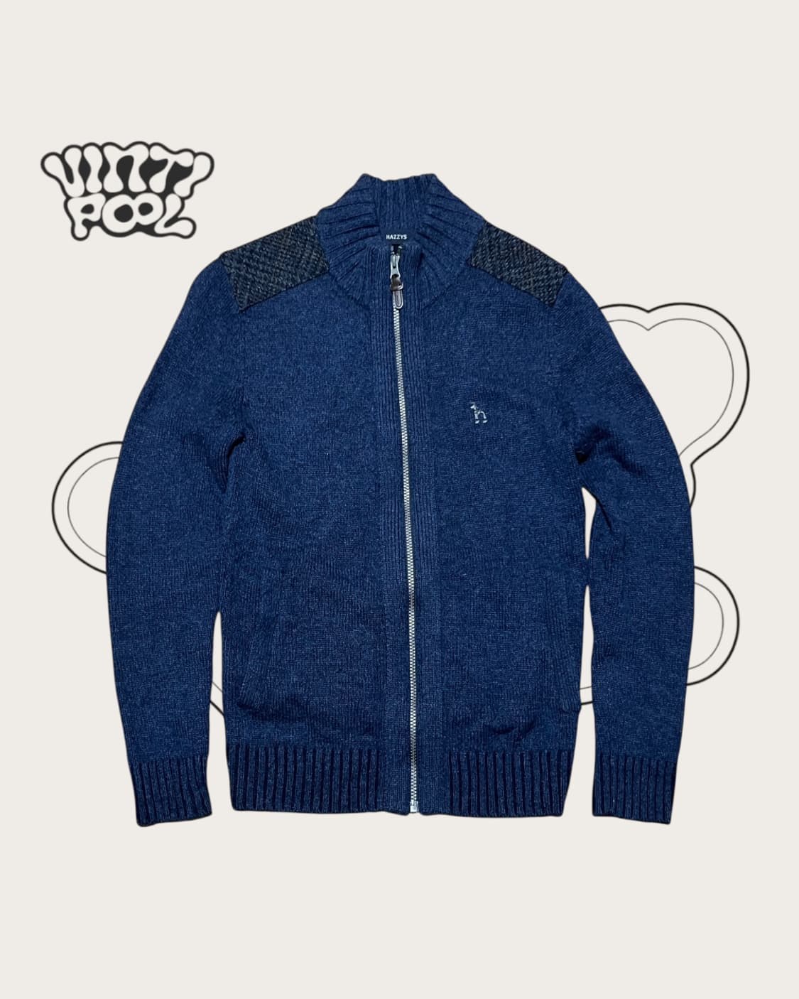 헤지스 Wool 100% 스몰로고 패치 니트집업 95 네이비 상품이미지1