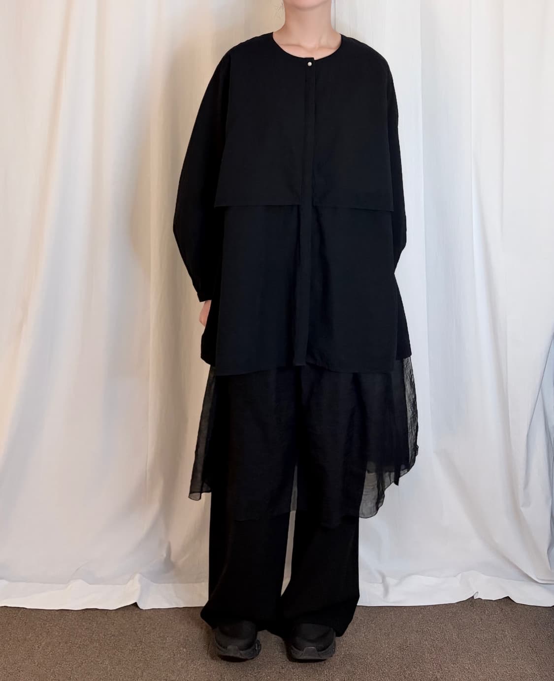 Textured Cotton Pintuck Shirt - Black 상품이미지2