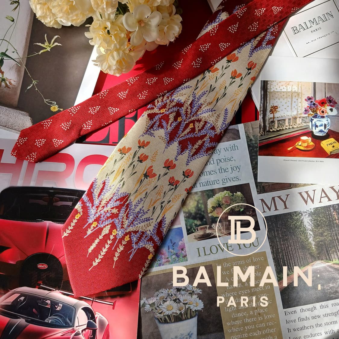 발망 넥타이 레드 플라워 패턴 10.2cm A+등급 A19700
 상품이미지1