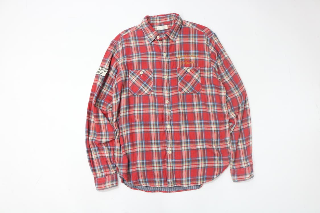 BACK NUMBER 백넘버 빈티지 캘리포니아 레터링 체크 워크 셔츠 상품이미지2