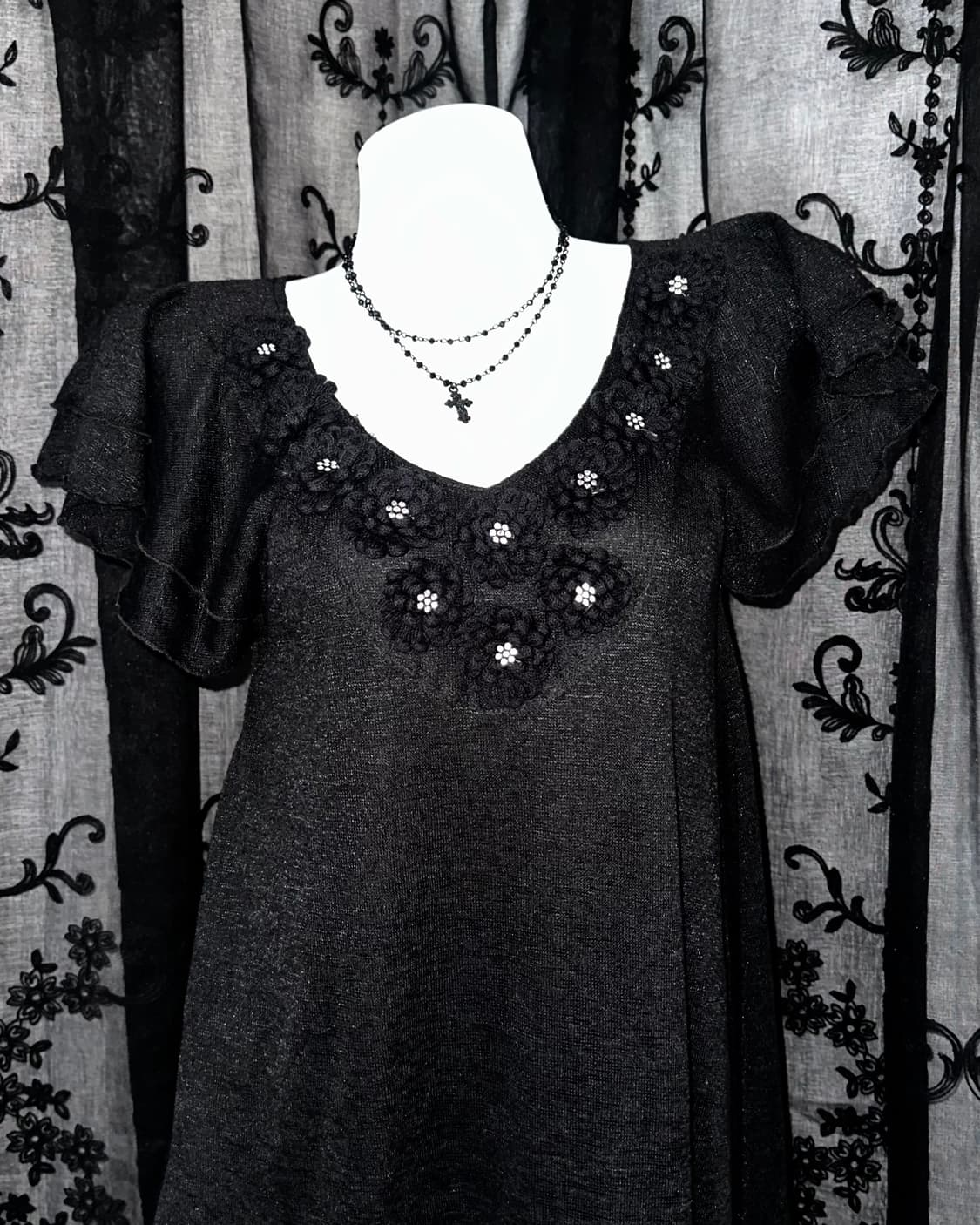 black gothic flower ruffle dress 상품이미지2