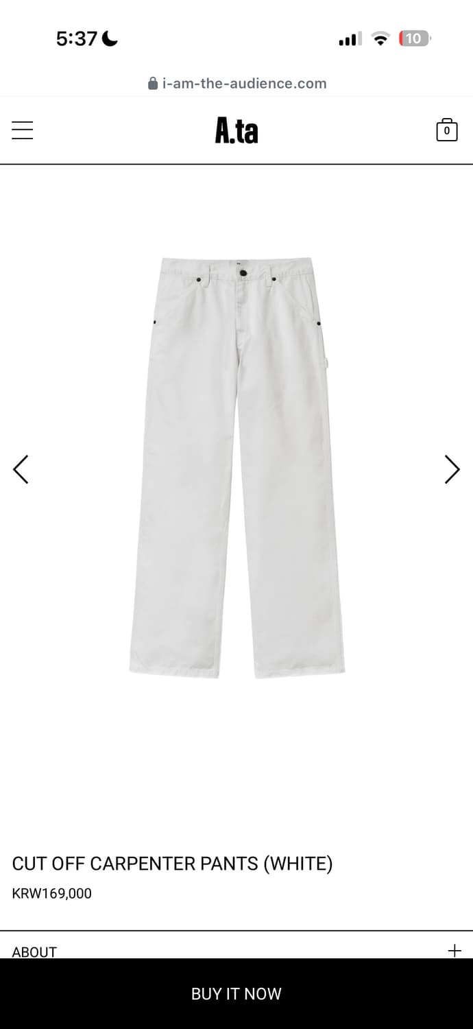 A.ta cut off carpenter pants white 상품이미지2