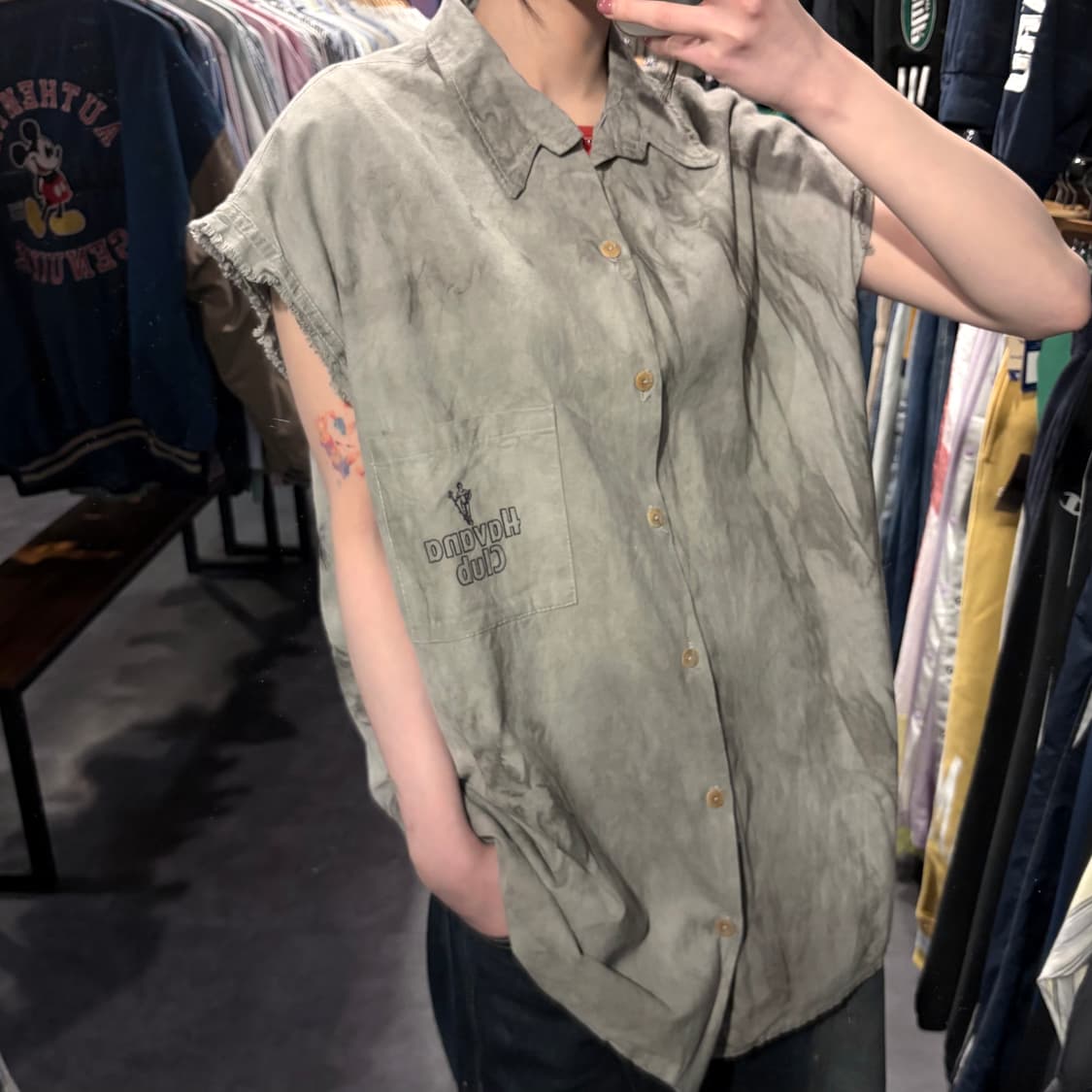 [IM] vtg 타이다이 바이크 프린팅 컷오프 셔츠 베스트 그레이 상품이미지1