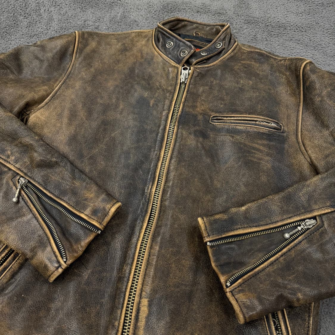[정품/L] R.B.C 빈티지 워시드 싱글 라이더 소가죽 레더 자켓 상품이미지1