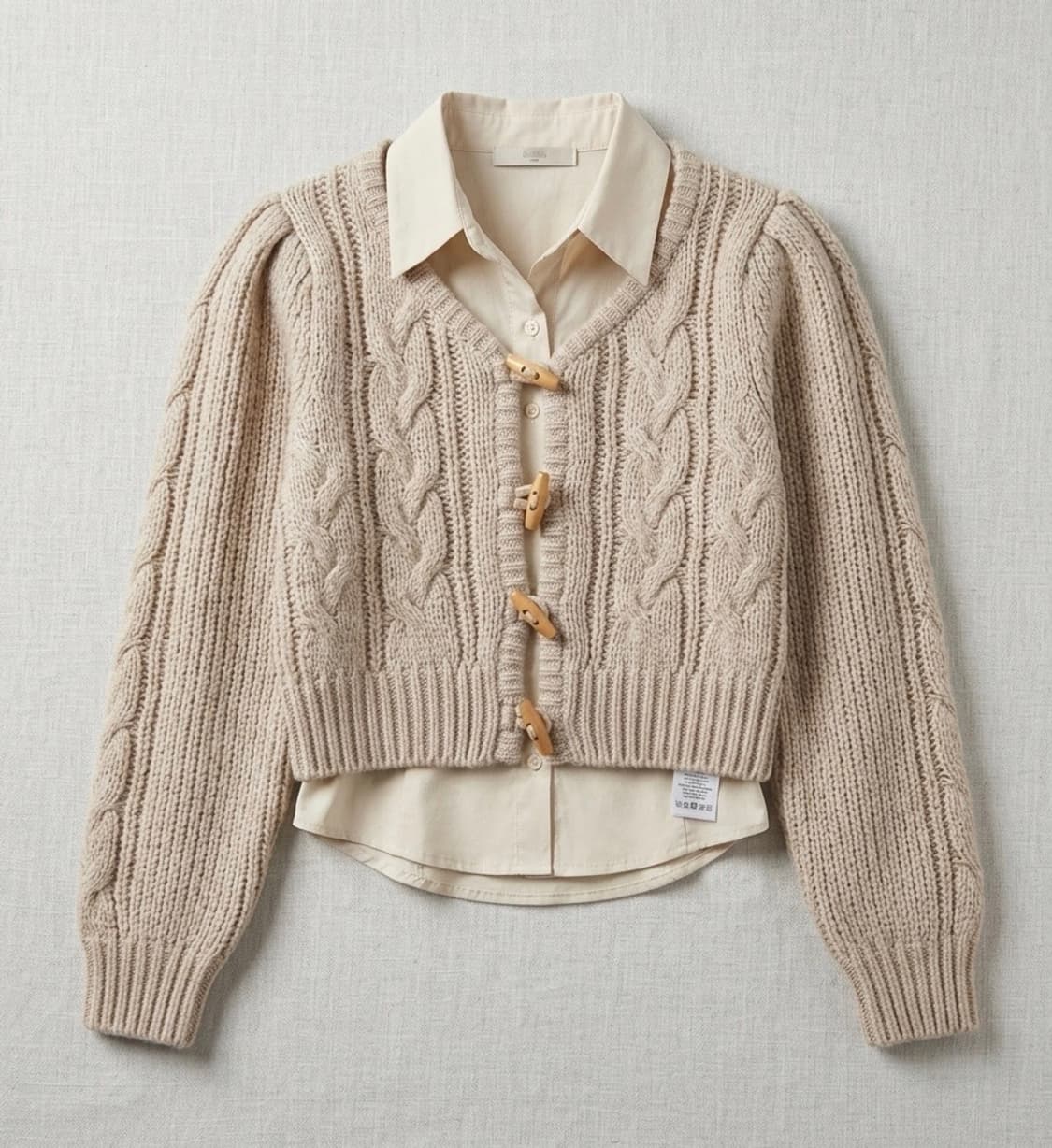 모리걸 빈티지 떡볶이 꽈배기 니트 가디건 베이지 상품이미지1