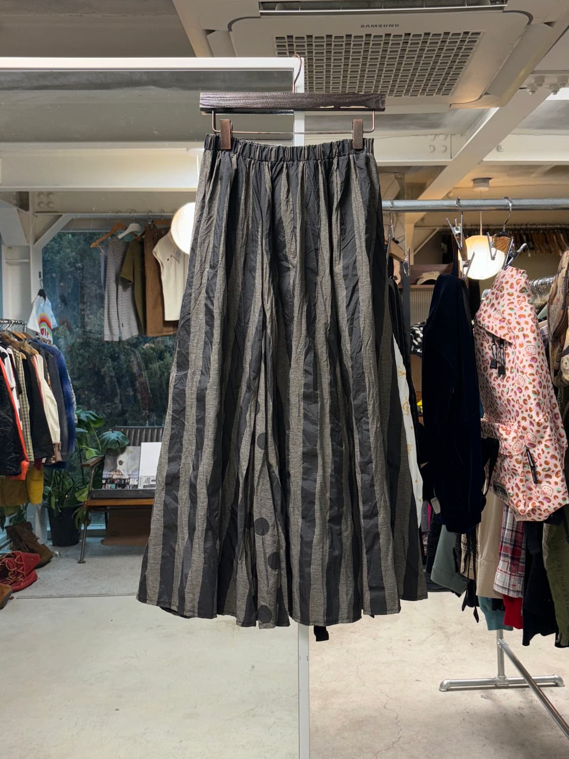 Mujiya 스트라이프 도트 롱스커트 상품이미지1