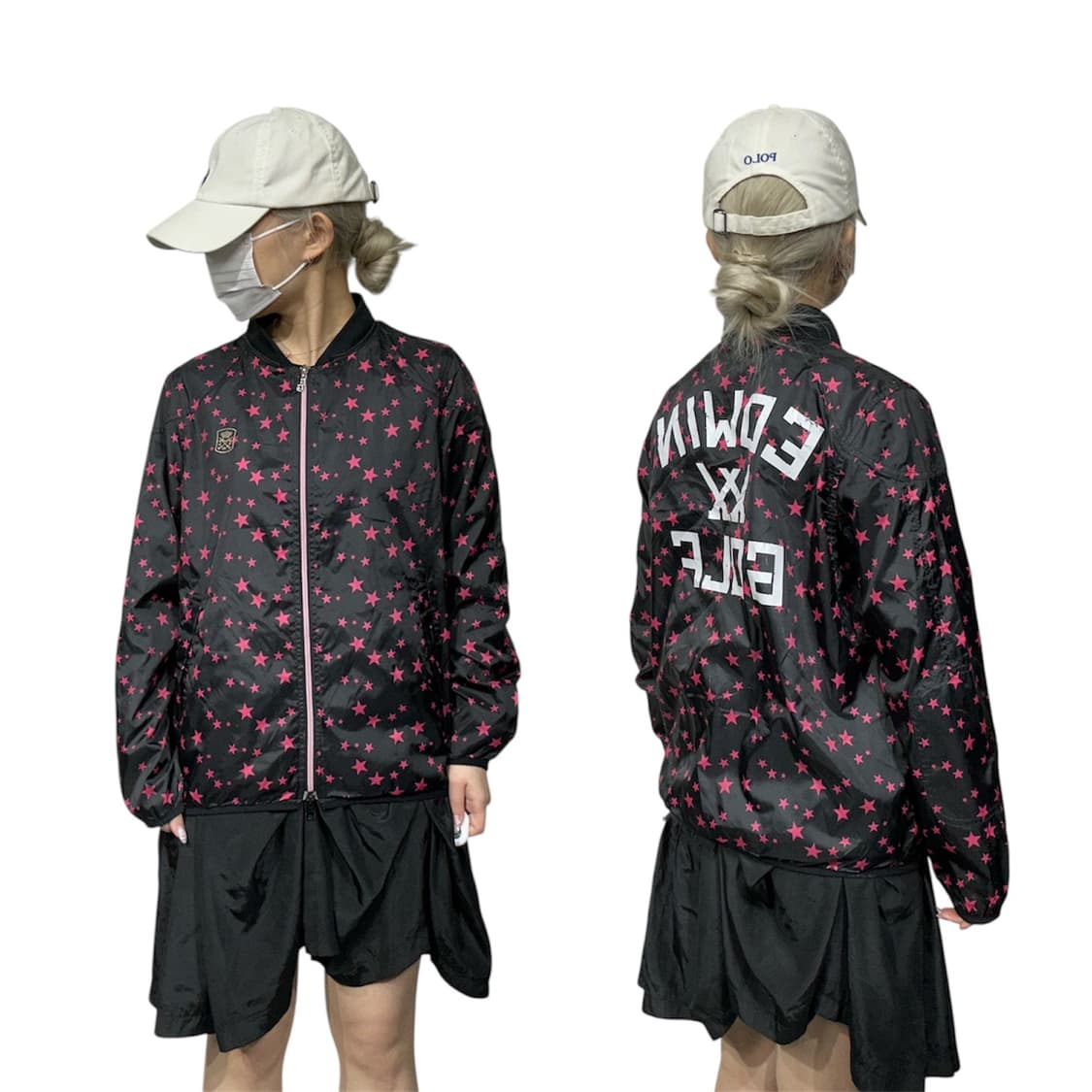 일본 빈티지 블랙 별 도트 패턴 바람막이 트랙 자켓 L 상품이미지1