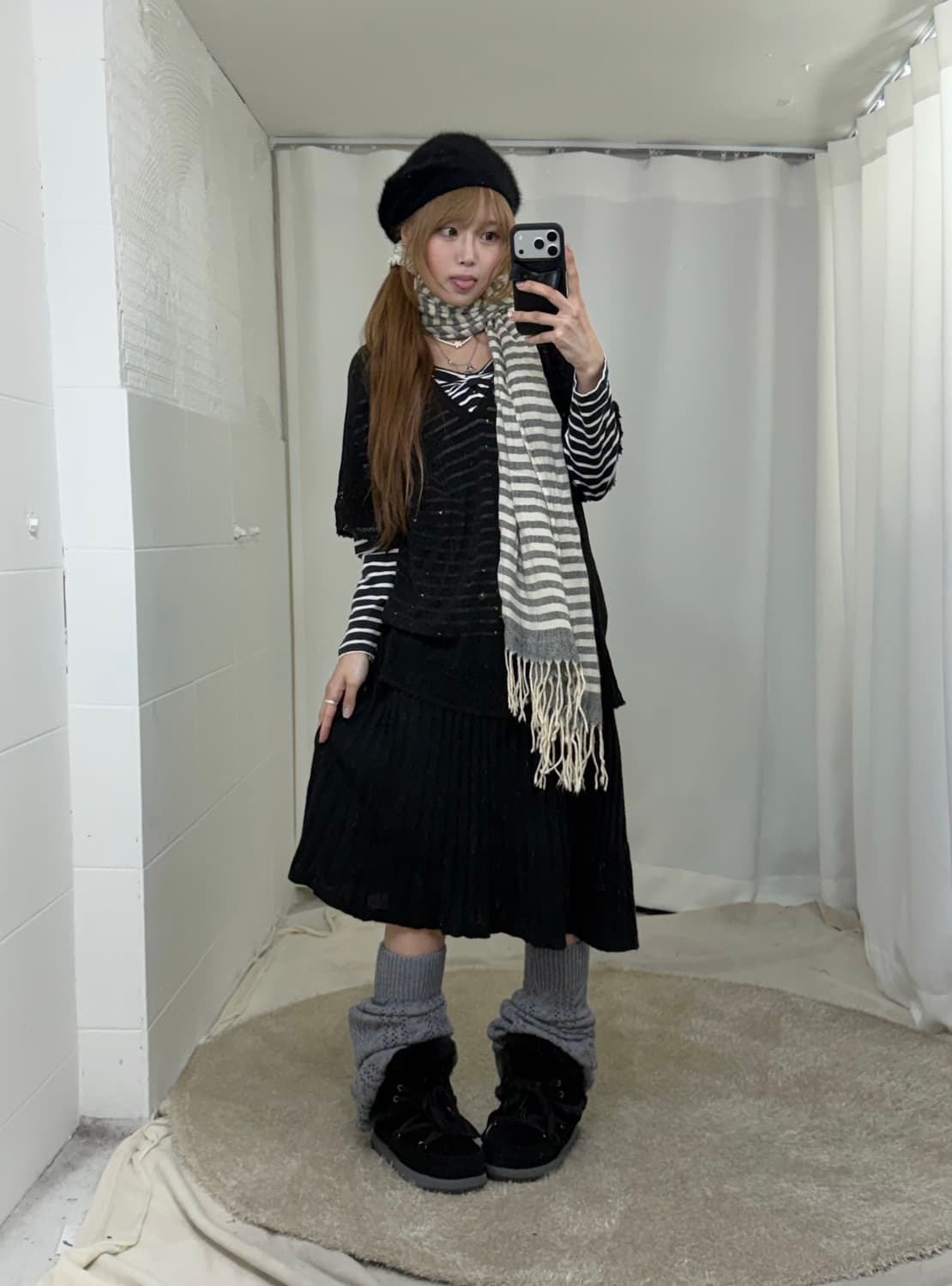 무채색 너드 니혼진 더블버튼 봄코트 코디세트 상품이미지3