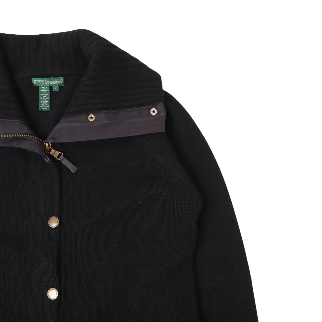 로렌 랄프로렌 블랙 하이넥 폴라 울 스냅 가디건 상품이미지4