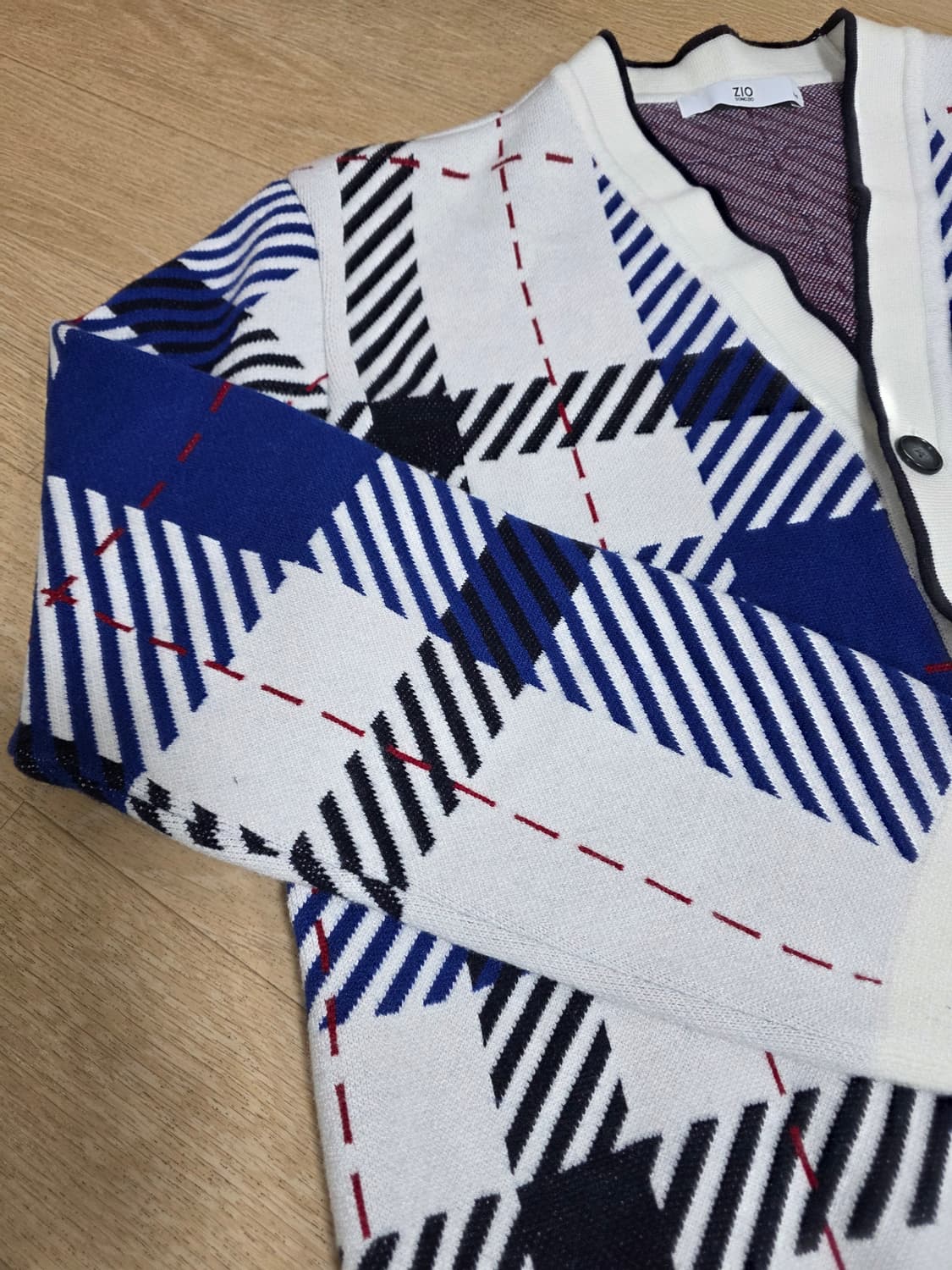 지오송지오 체크 패턴 브이넥 가디건 100 상품이미지3