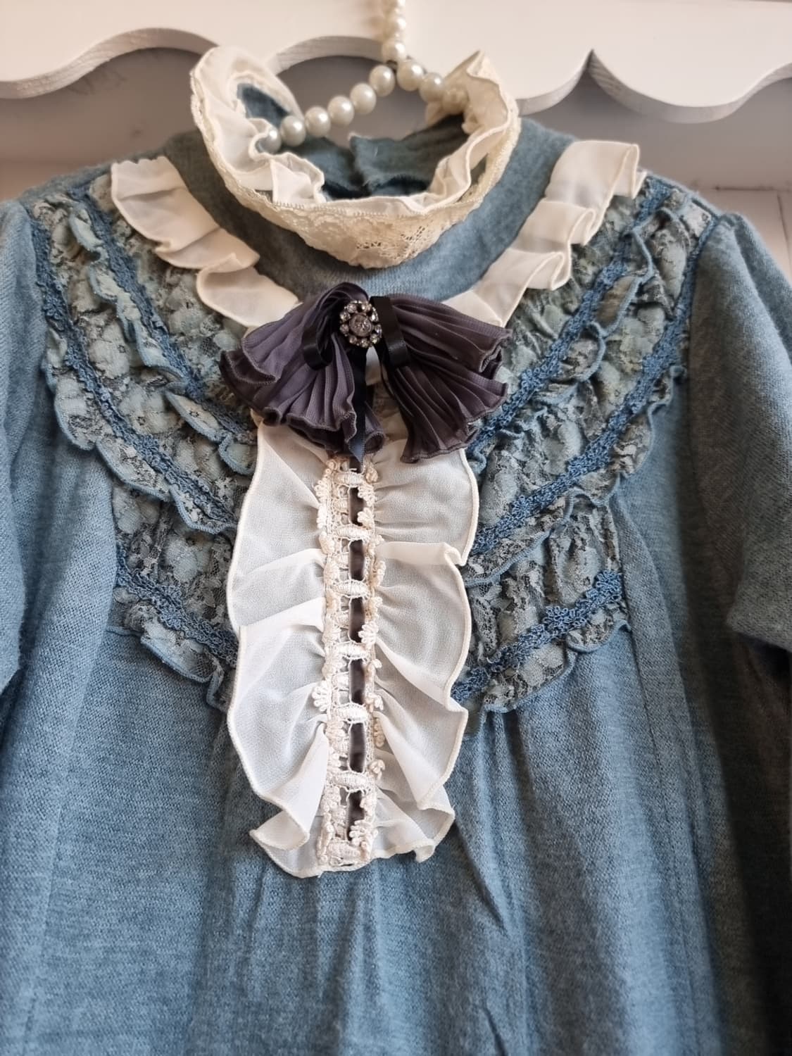 axes femme 프릴 하이넥 레이스 롱니트 원피스 상품이미지3