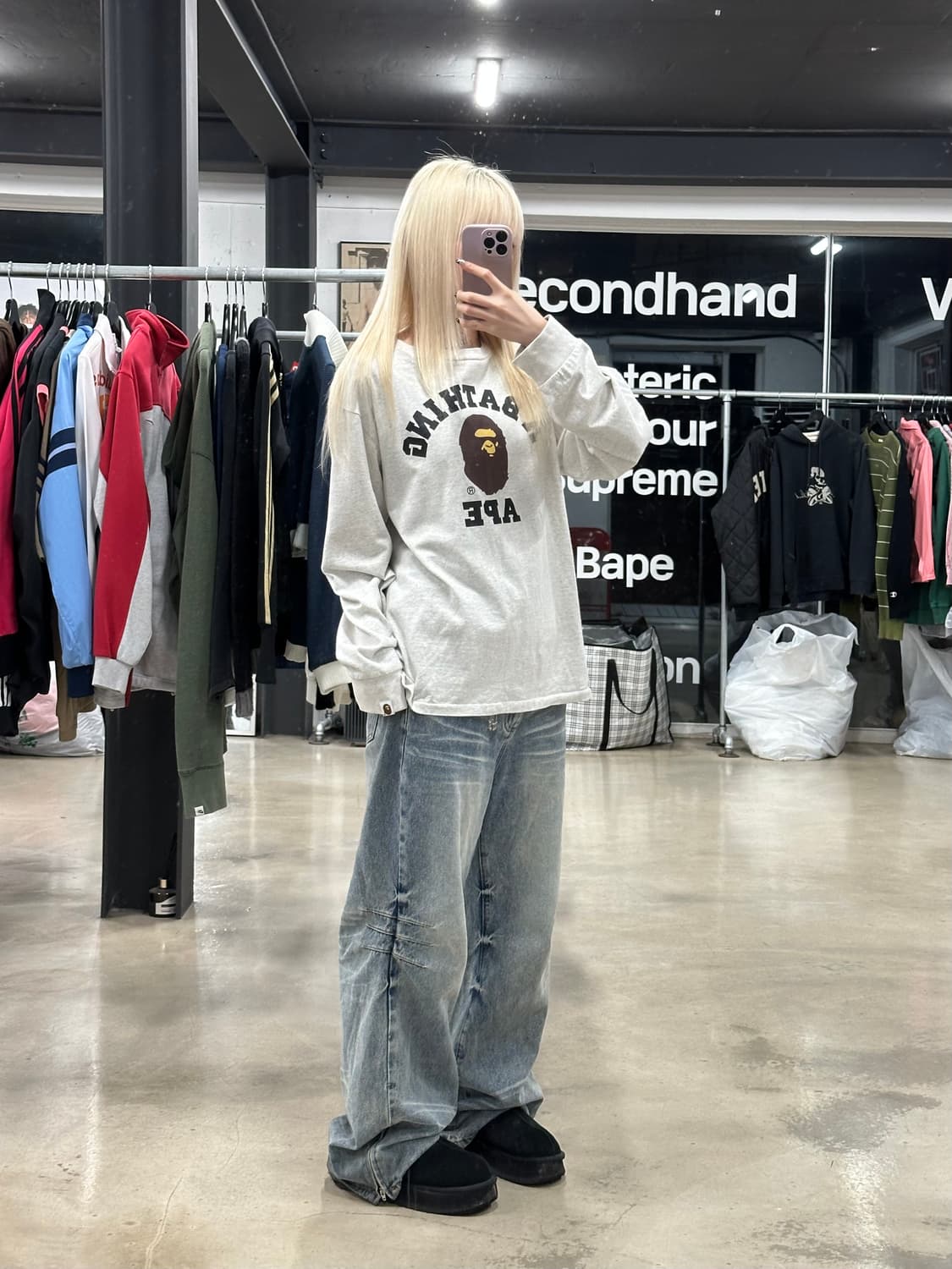 베이프 컬리지 그레이 롱슬리브 티셔츠 상품이미지2