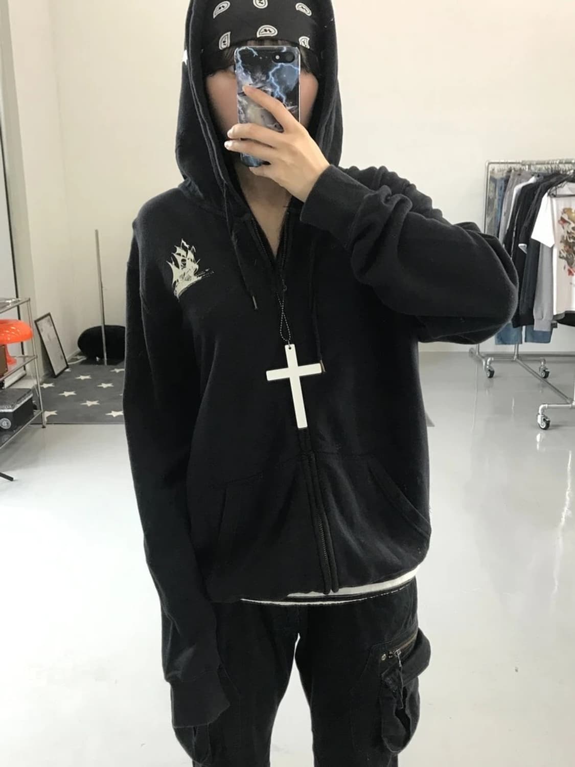 JPN 해골 후면 프린팅 후드집업 상품이미지2