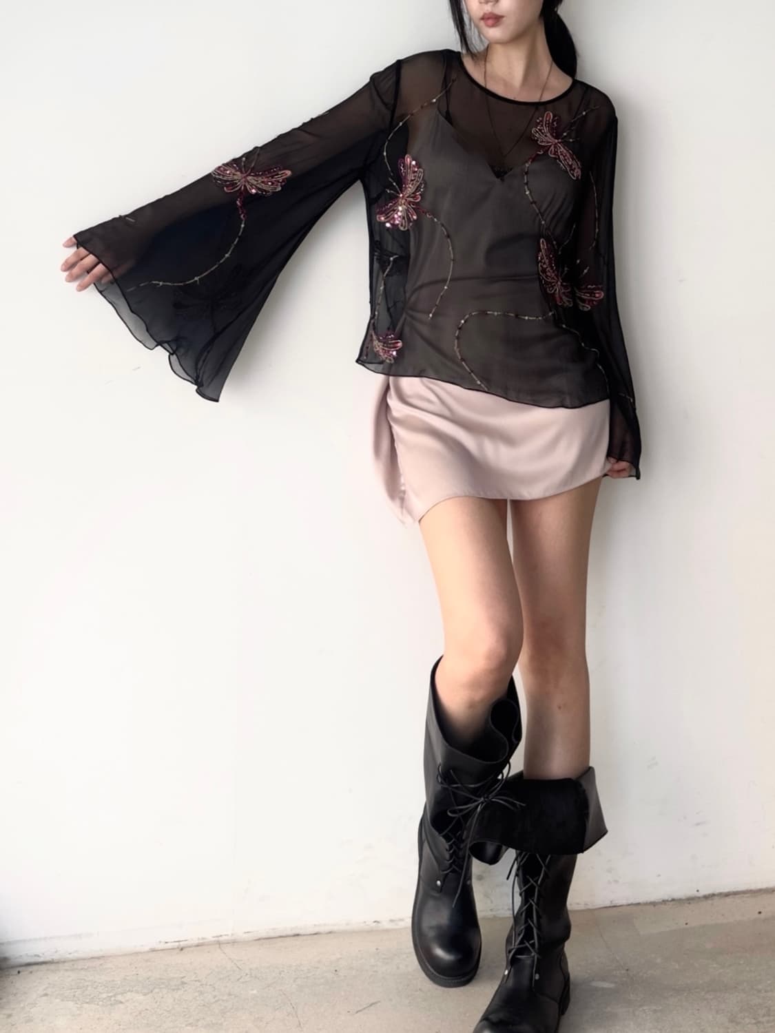 Butterfly see through beads top 상품이미지6