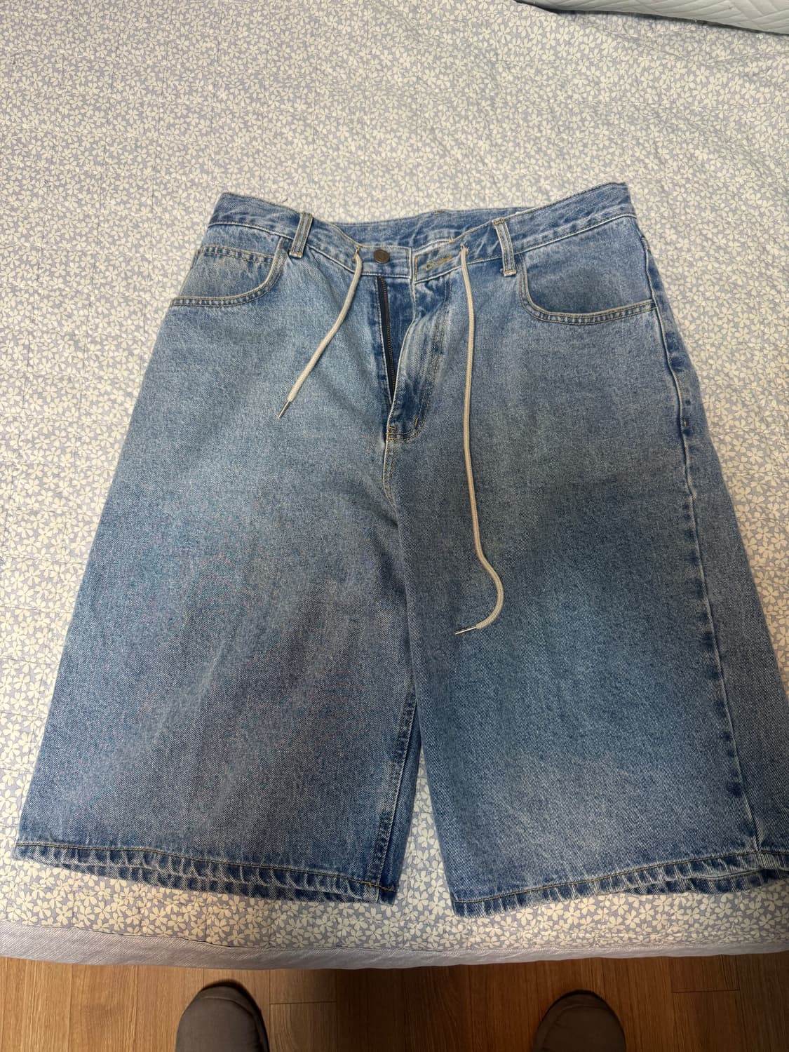 비에스레빗 - 카펜터 루즈핏 데님 숏팬츠 블루 (XL) 상품이미지2