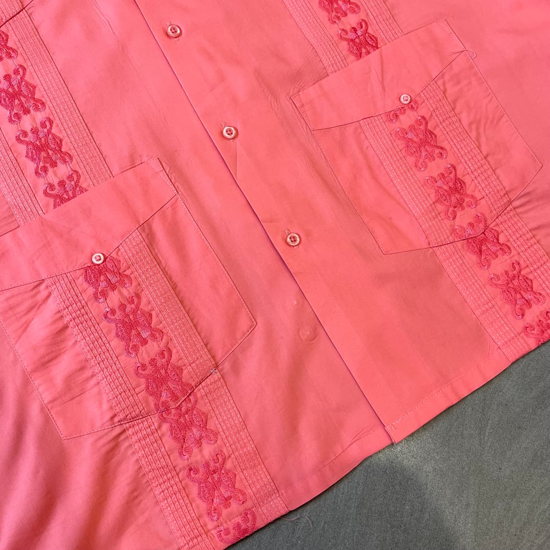 빈티지 구아야베라 딥 핑크 반팔 쿠바 셔츠 상품이미지7