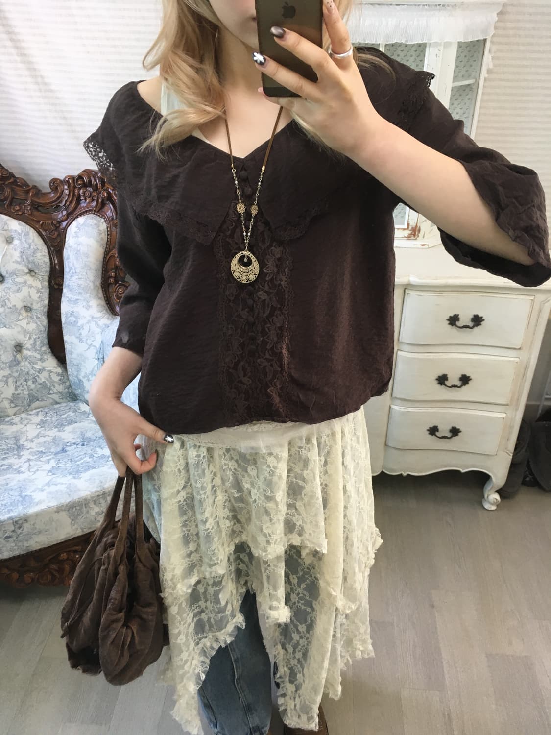 Axes femme brown lace blouse 상품이미지1