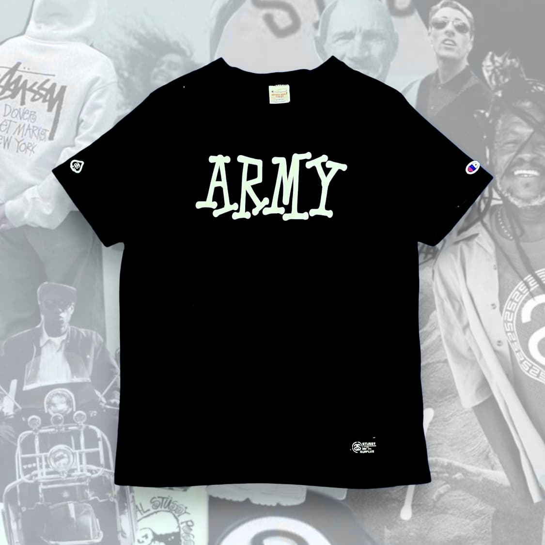 챔피온x스투시 검정 반팔 상품이미지2