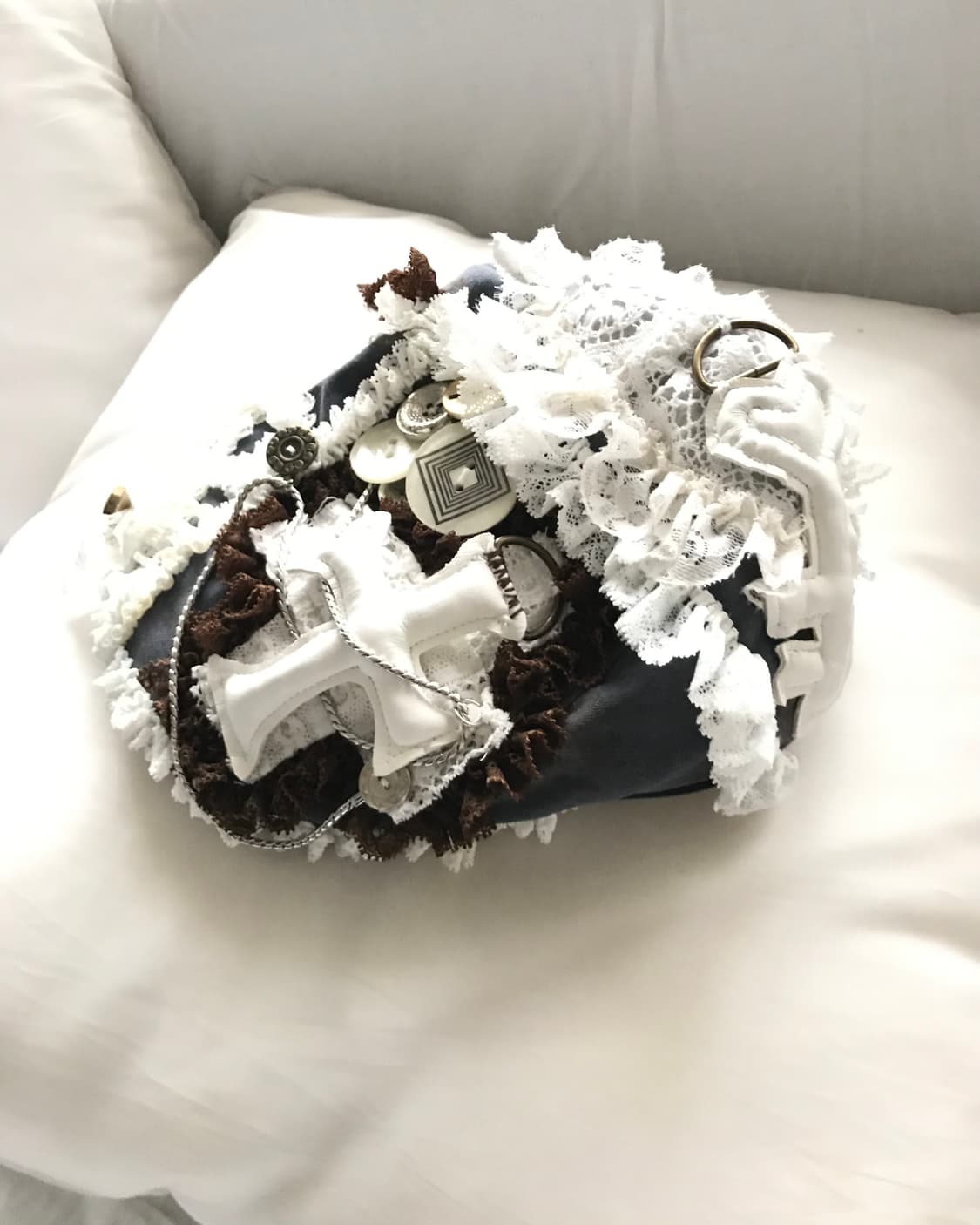 Custom🐾)Denim✝️+🗝️ lace mix huntingcap 상품이미지3