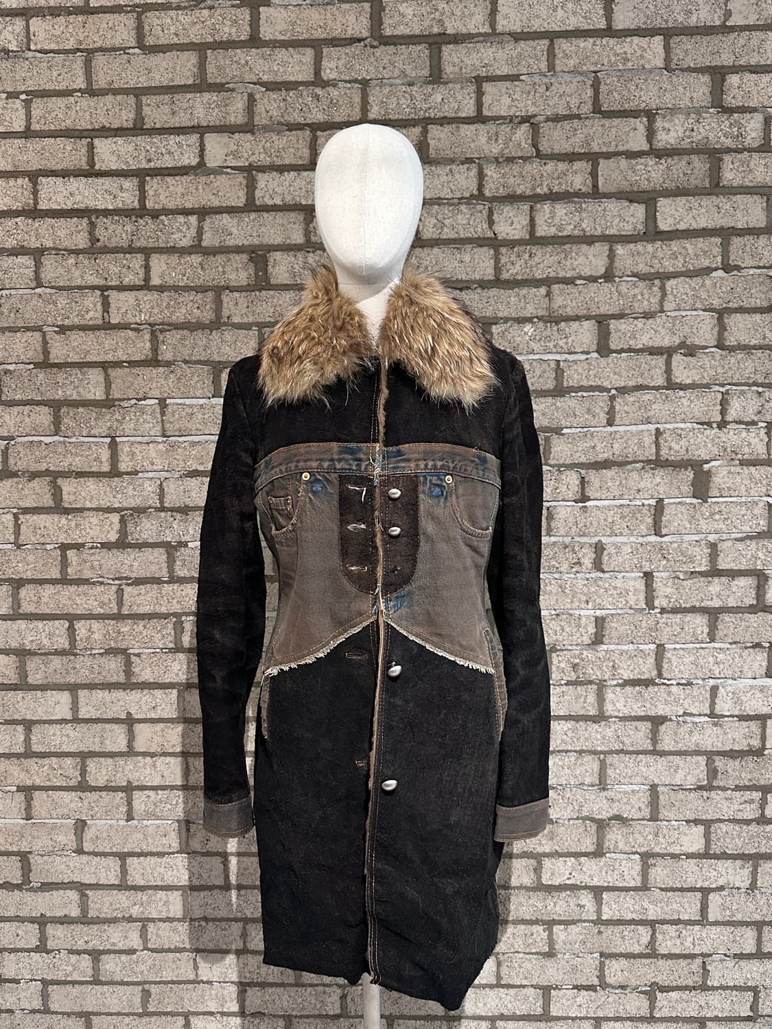 Only One 데님 패치워크 리워크 빈티지 무스탕 코트 상품이미지1