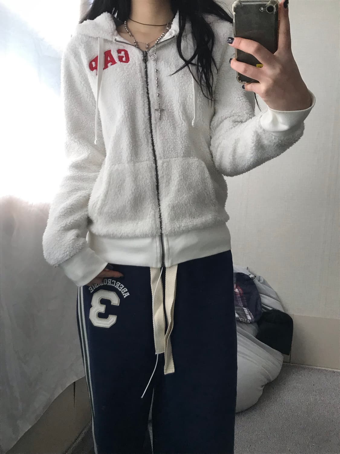 갭 화이트 후리스 후드집업 상품이미지6