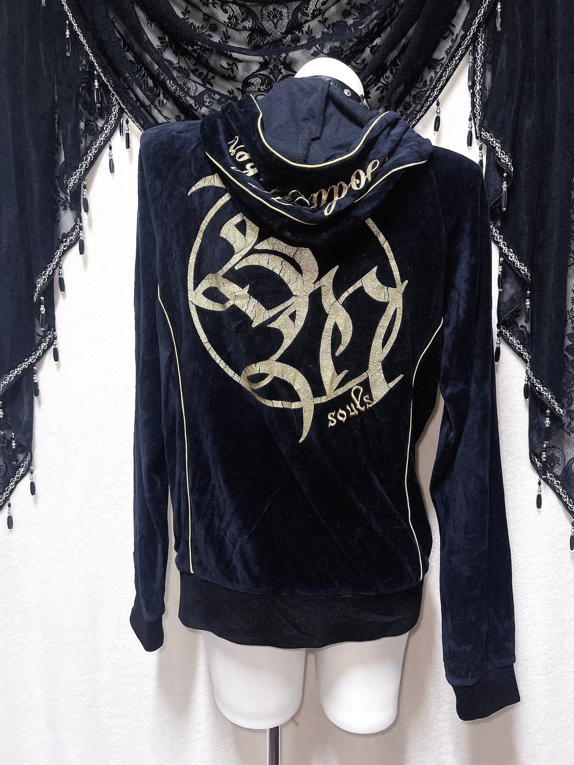 벨벳 후드집업 저지 고스 펑크 y2k 와투케 오네갸루 글리터 그런지 핀터 상품이미지8