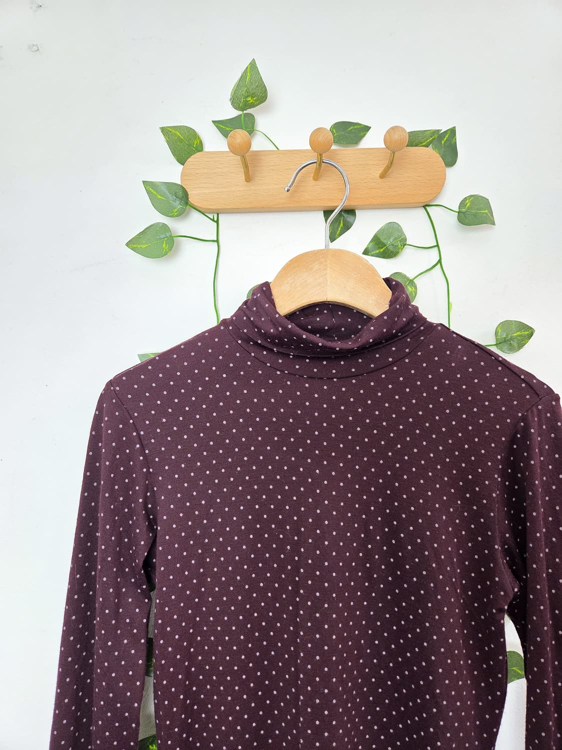 버건디 도트 목폴라 슬리브 상품이미지2