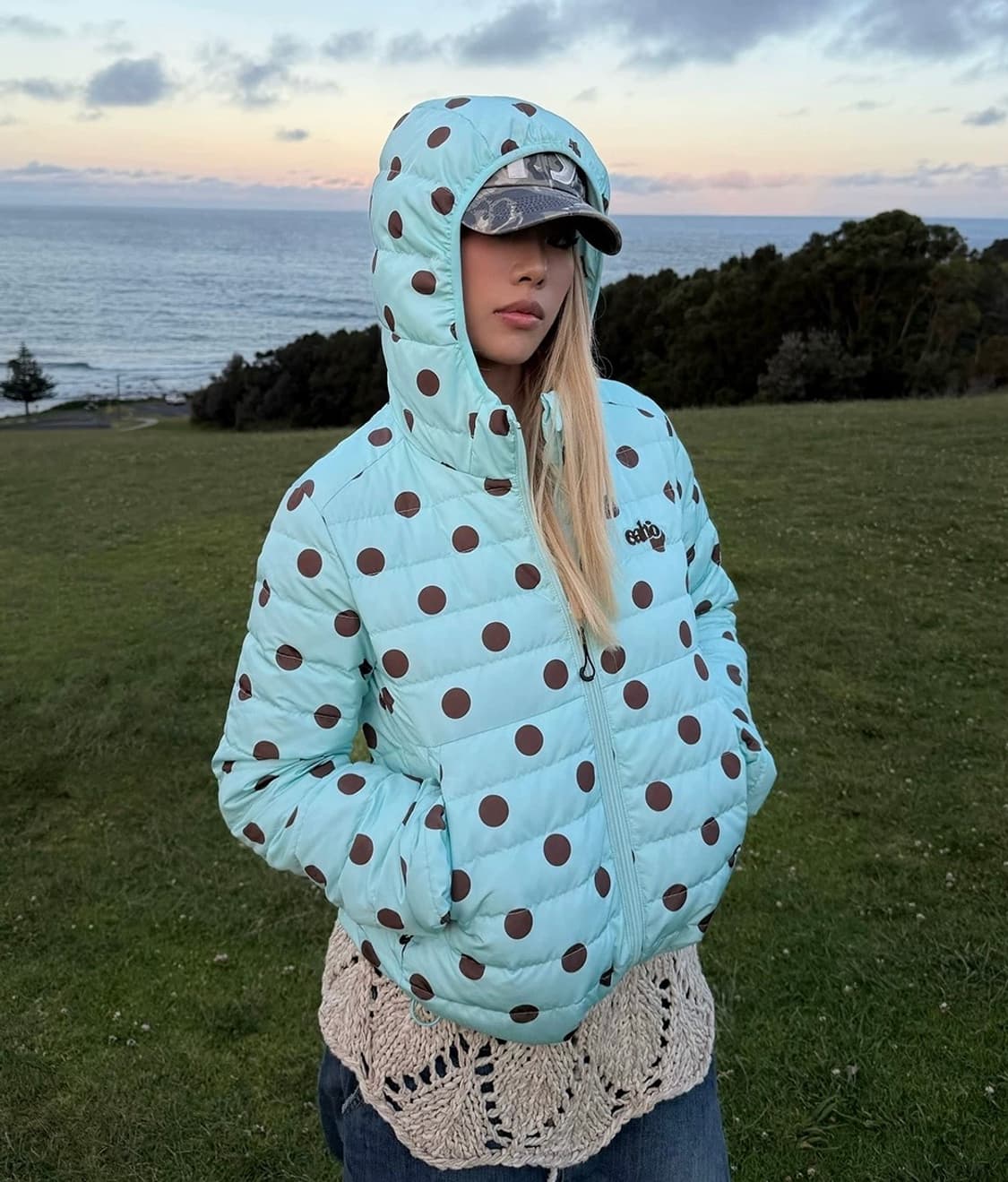 Blue Polka Dot Light Down Jacket 상품이미지2