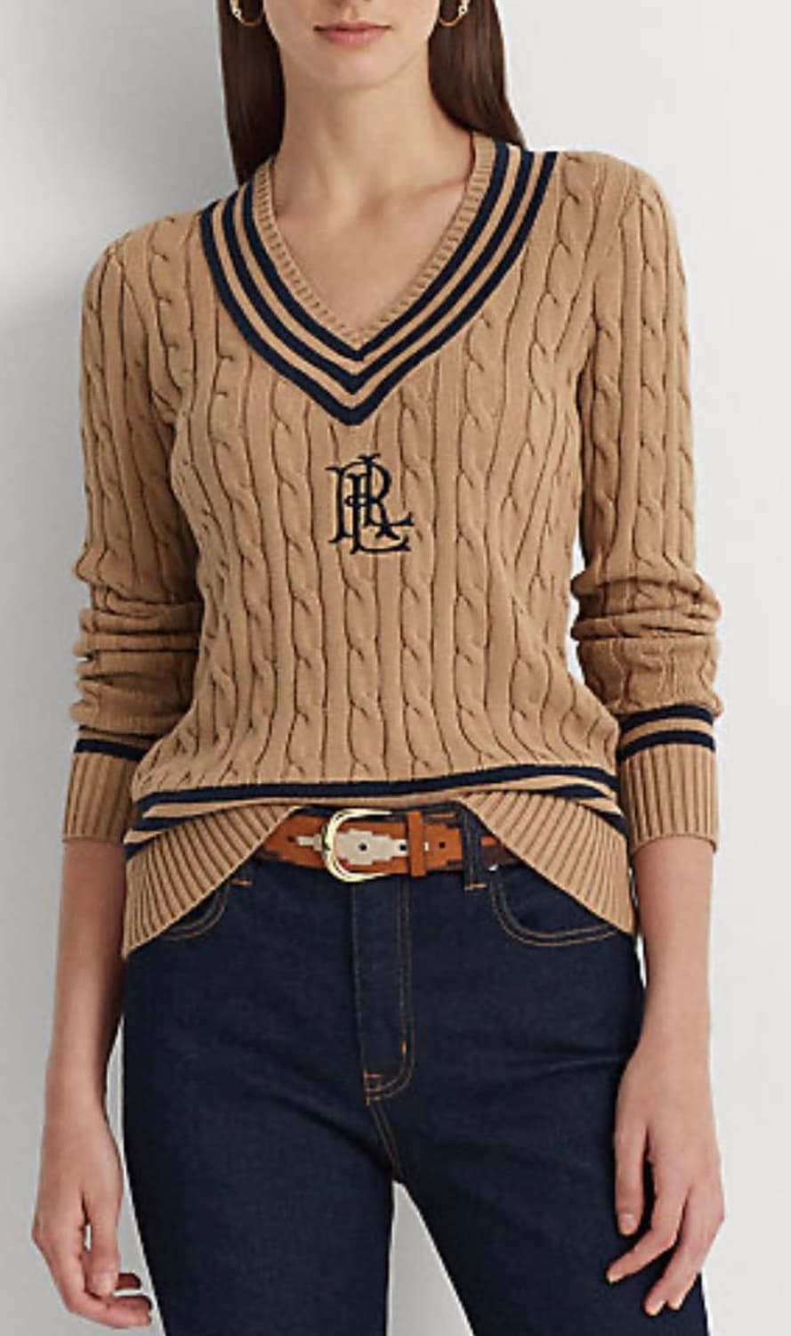 폴로 로렌 랄프로렌 브이넥 케이블 니트 브라운 상품이미지2