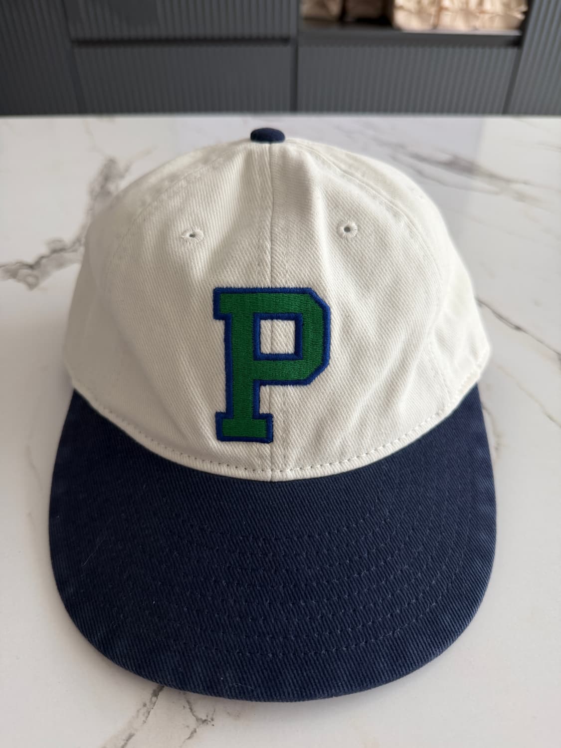 [극미/OS] 폴로 P로고 코튼 트윌 볼캡 투톤 화이트 네이비 상품이미지1
