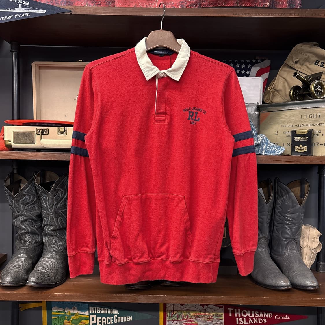 90s 폴로 랄프로렌 럭비카라 롱슬리브 티셔츠 캥거루포켓 N1002 상품이미지1