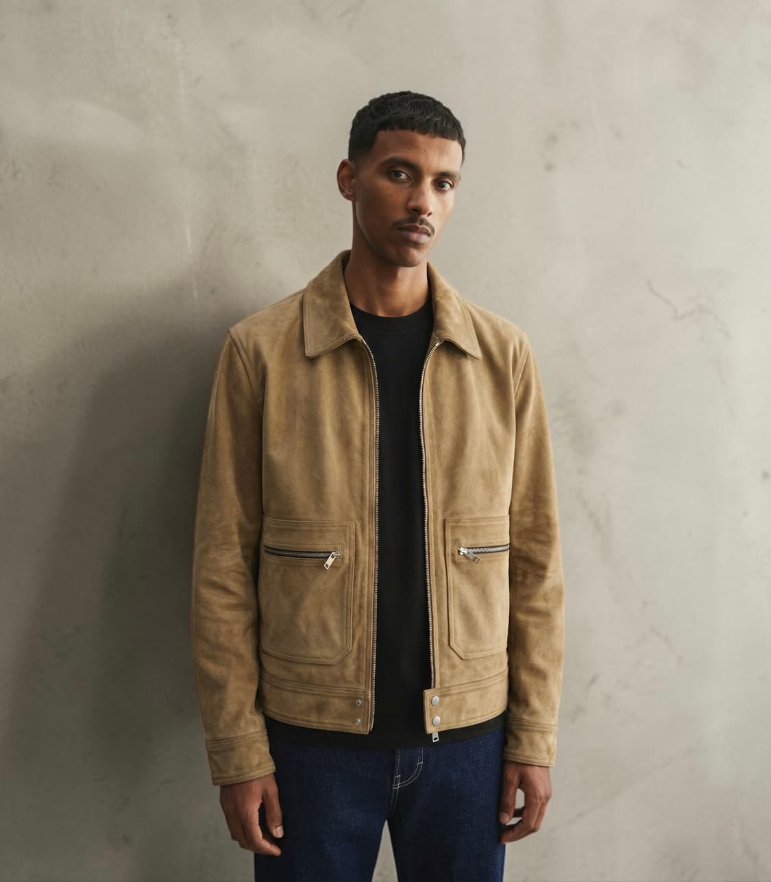 XS/ 산드로 옴므 스웨이드 카멜 집업 자켓 상품이미지1