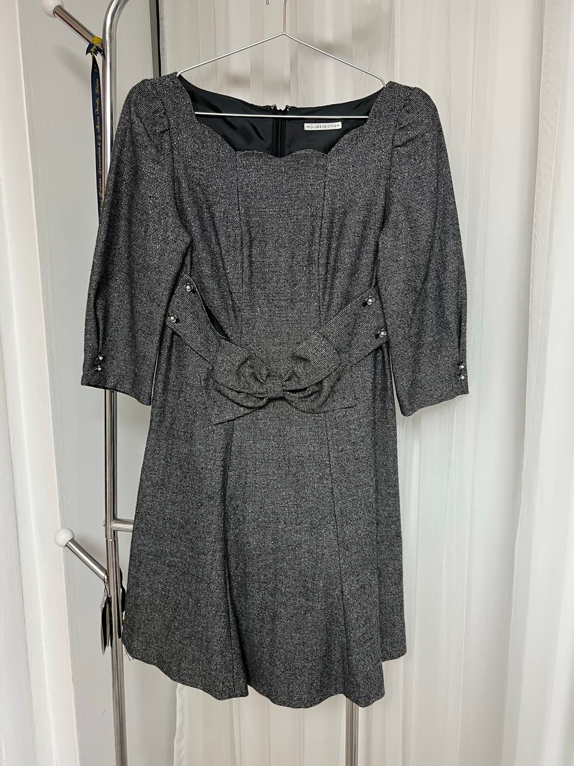 회색 트위드 플라워버튼 리본 원피스 상품이미지8