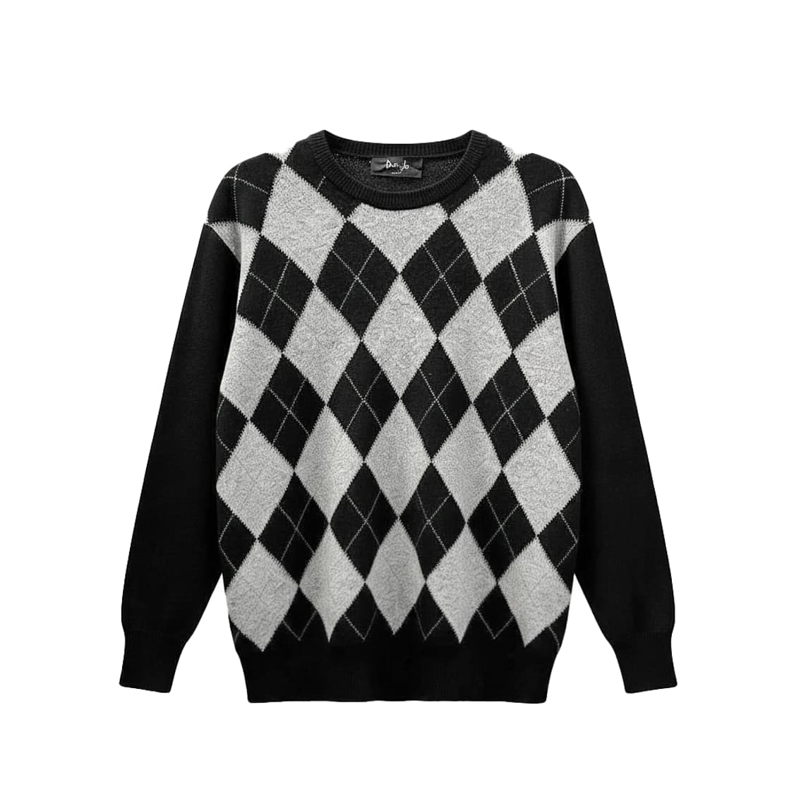 JPN VINTAGE 아가일 패턴 니트 소매배색 디테일 블랙 상품이미지1