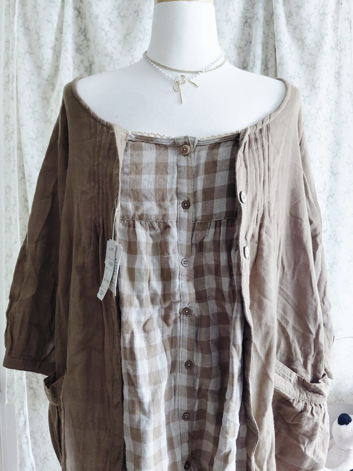 [일본빈티지] 모리걸 체크 브라운 블라우스 상품이미지4