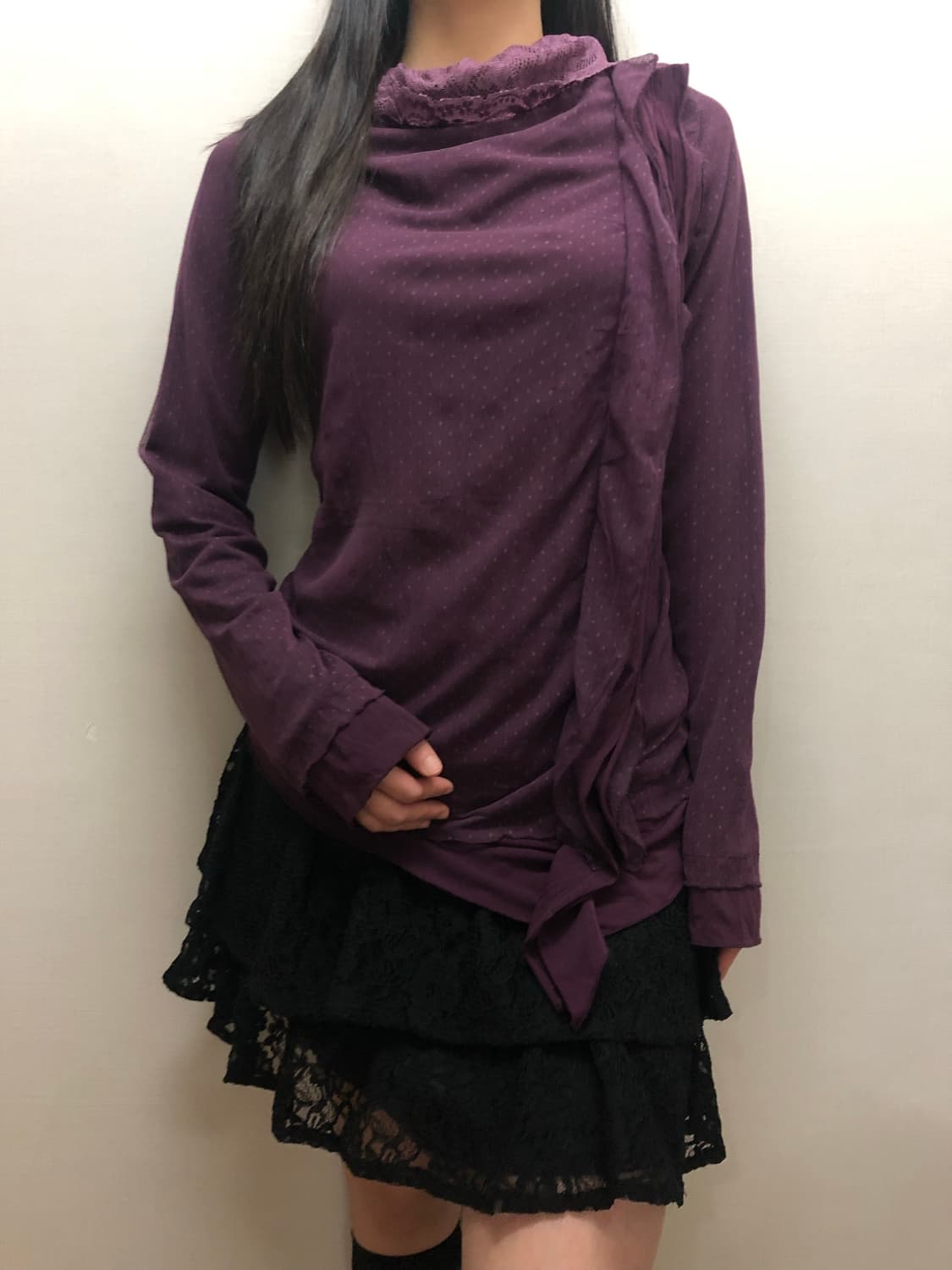 빈티지 퍼플 도트 프릴 탑 상품이미지2