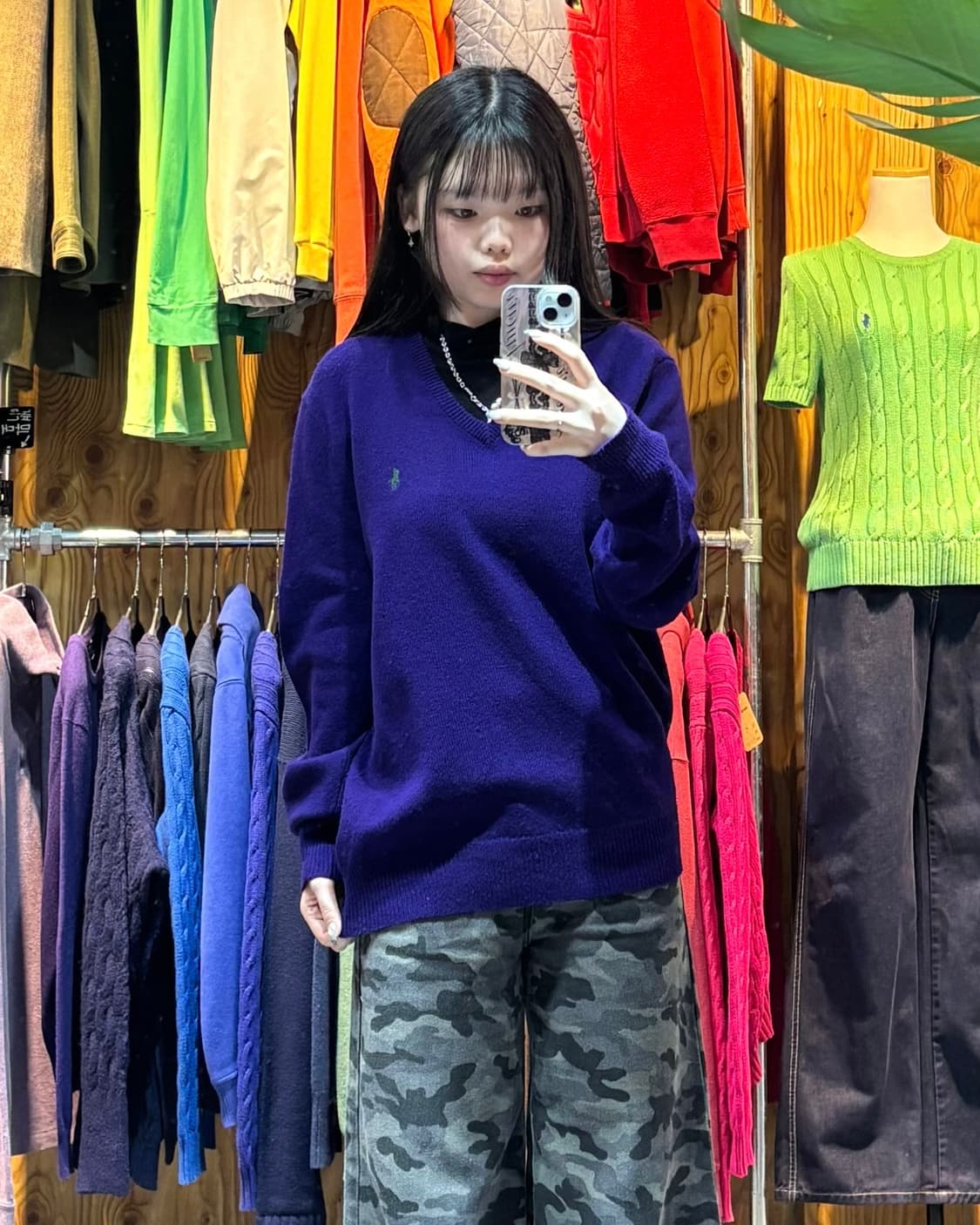 M 폴로랄프로렌 딥퍼플 그린포니 브이넥 니트 상품이미지1