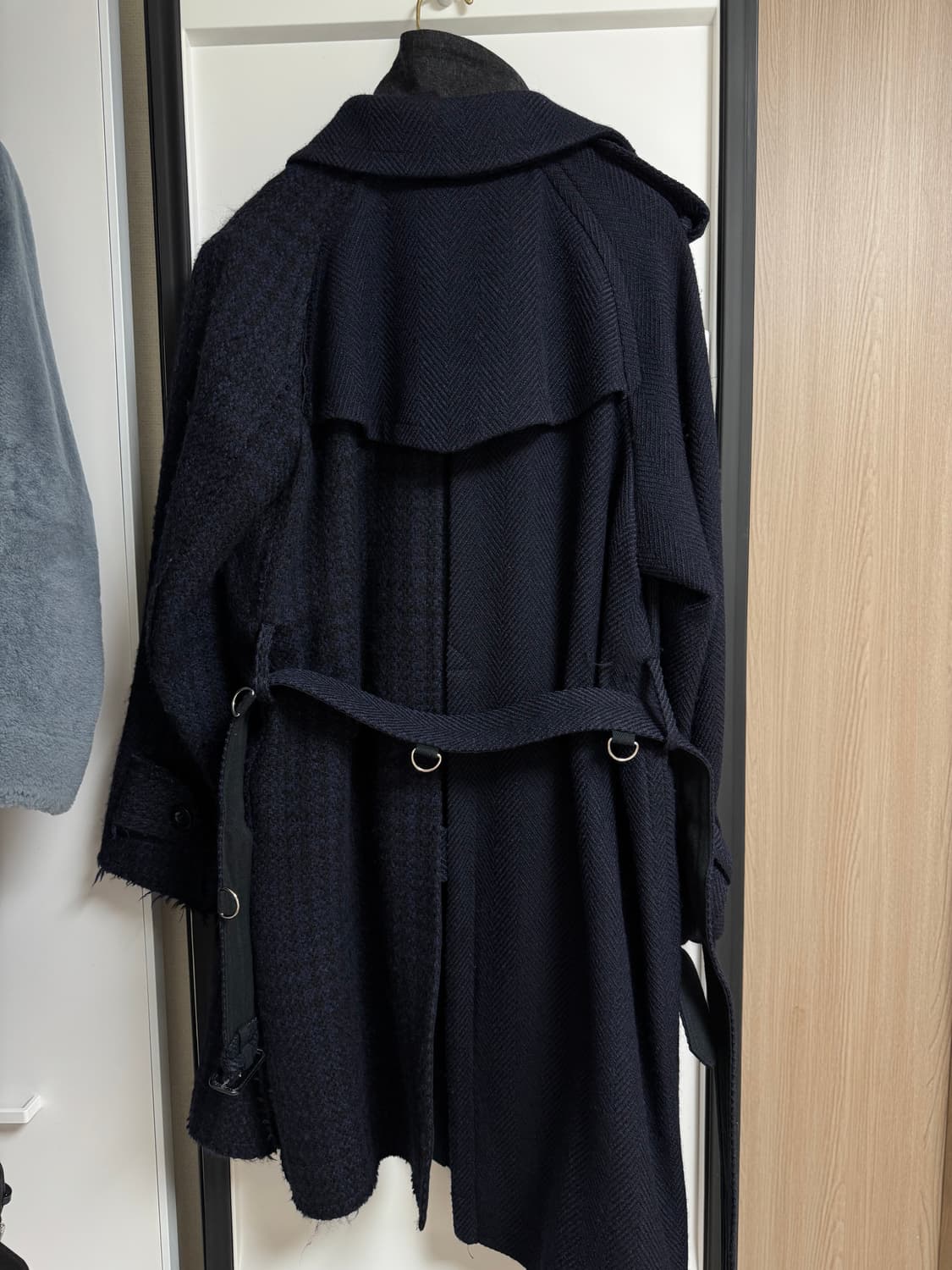 Sacai Mens 19FW 하운스투스 믹스매치 울 트렌치 코트 상품이미지4